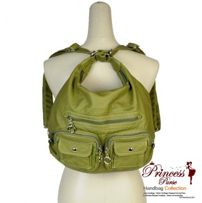 Designer Inspired Multi Ware Hobo Backpack and Handbag w/ Front Pockets - Lime Green